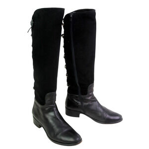 Le Pepe ITALY BLACK GENUINE LEATHER SUEDE LOW HEEL ROUND TOE SIDE ZIP BOOTS 38